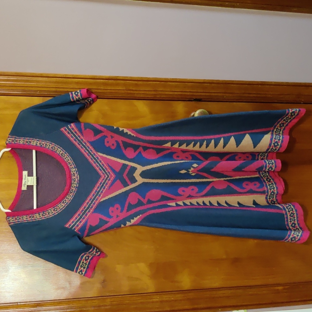 Flying Tomato Blue Patterned Sweater Dress Small